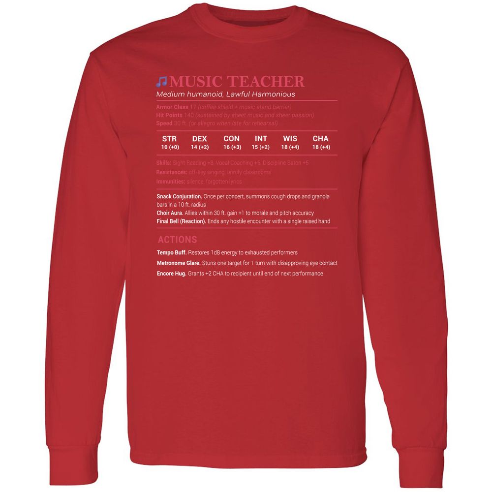 Music Teacher Long Sleeve T-Shirt - Red - 14