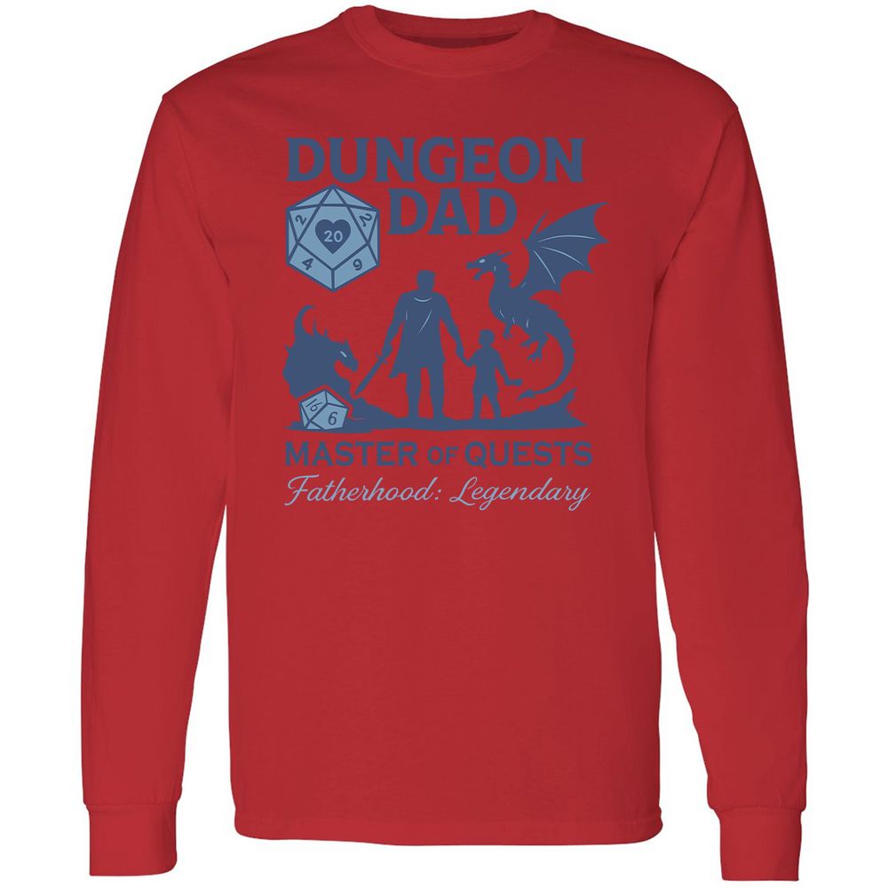 Dungeon Dad Master Of Quests Long Sleeve T-Shirt - Red - 14