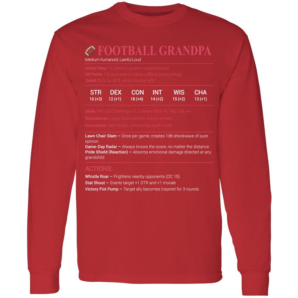 Football Grandpa Long Sleeve T-Shirt - Red - 14