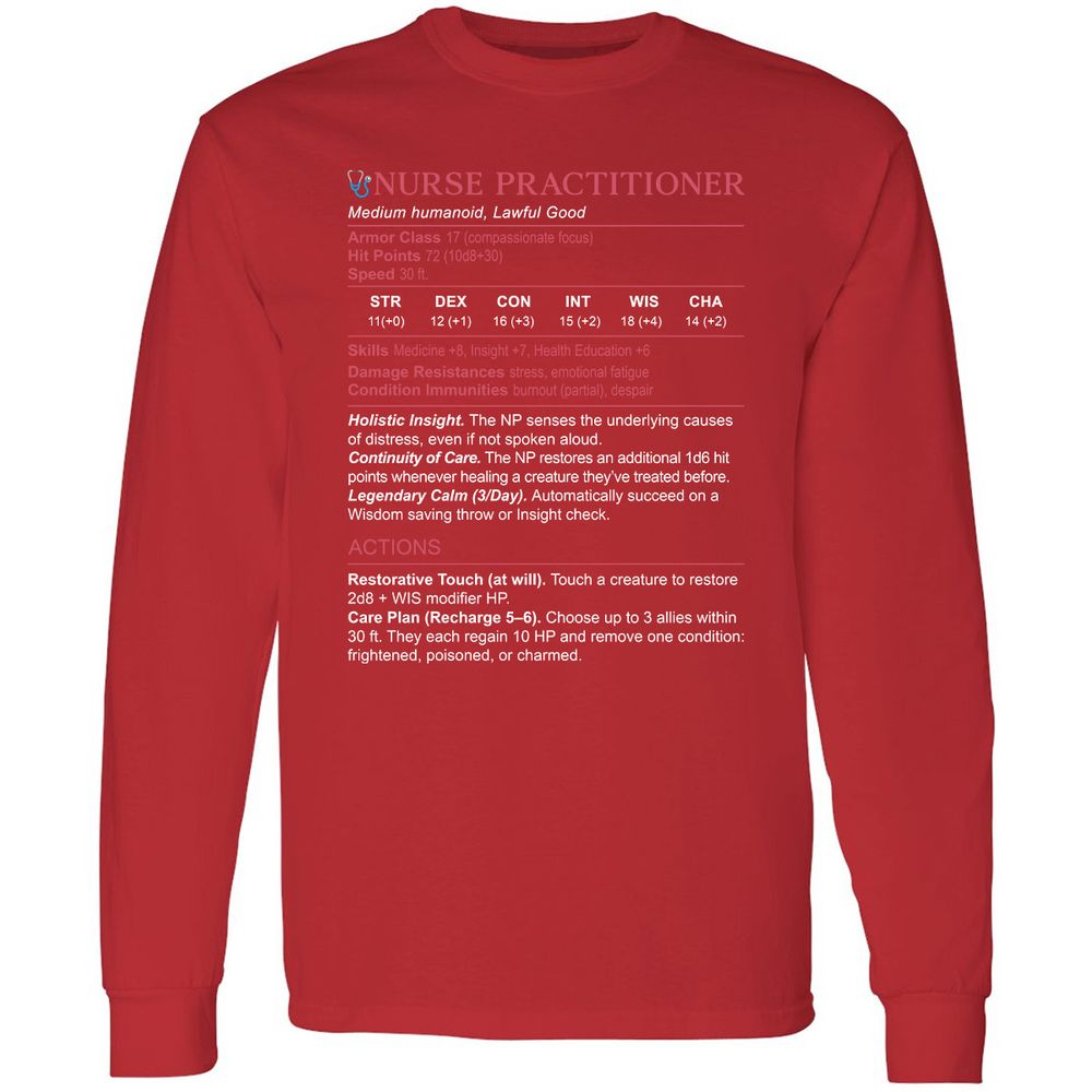 Nurse Practitioner Stats Long Sleeve T-Shirt - Red - 14