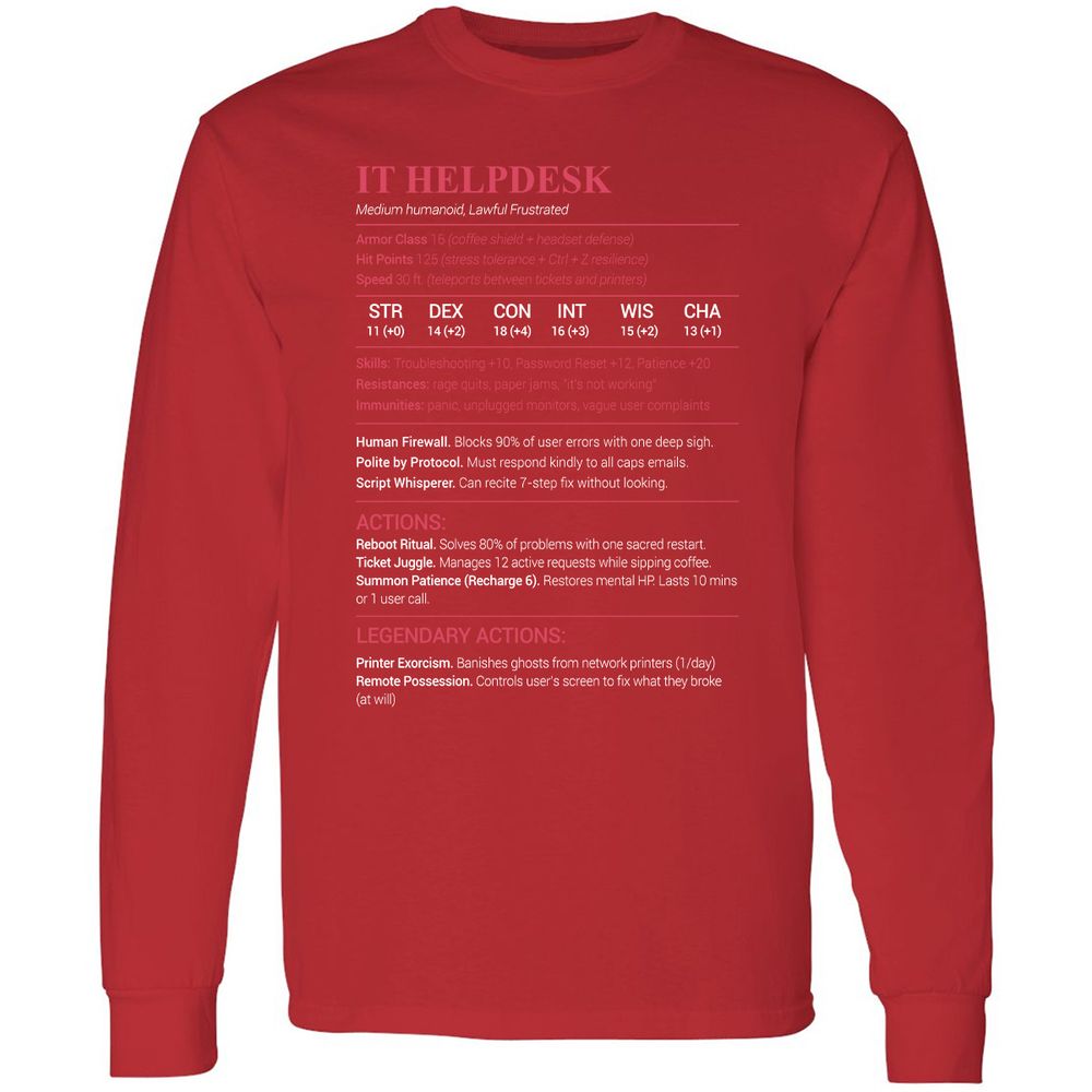 IT Helpdesk Long Sleeve T-Shirt - Red - 14