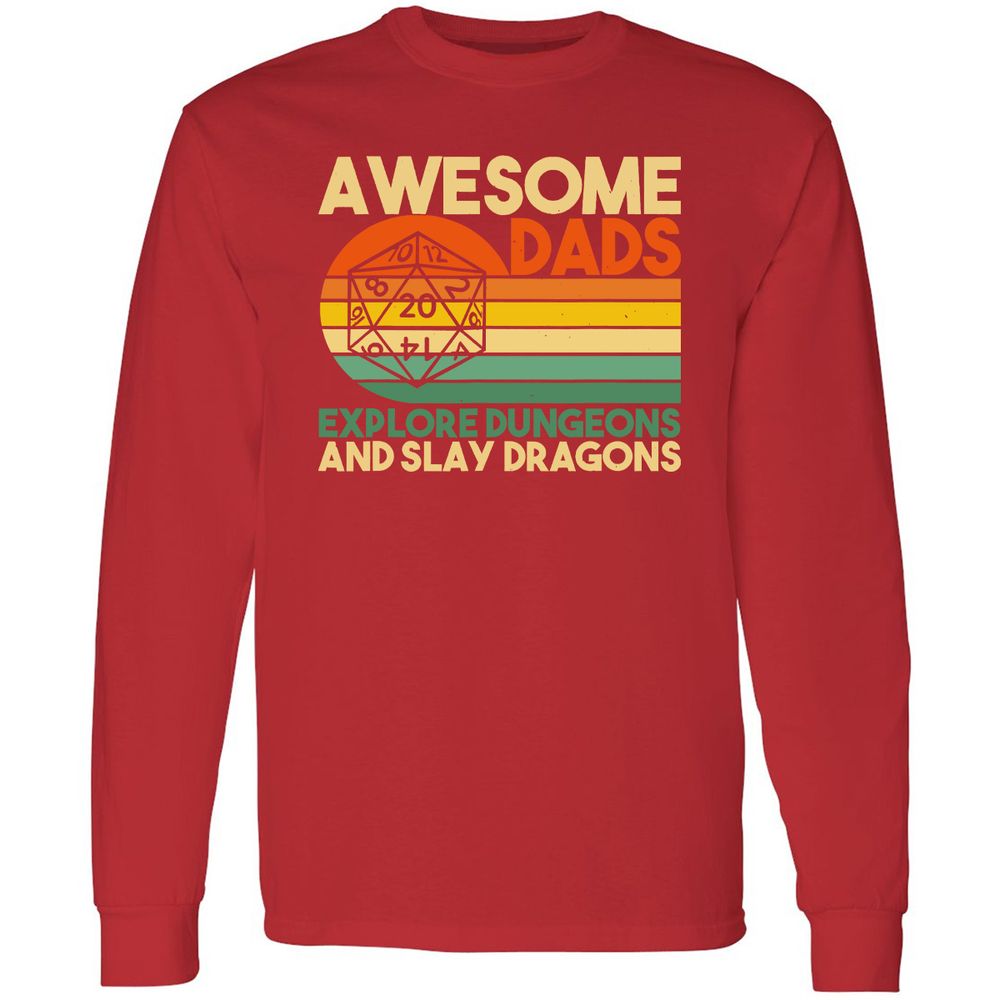 Awesome Dads Explore Dungeons Long Sleeve T-Shirt - Red - 14