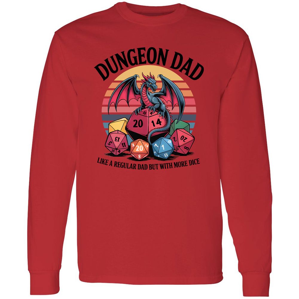Dungeon Dad With More Dice Long Sleeve T-Shirt - Red - 14