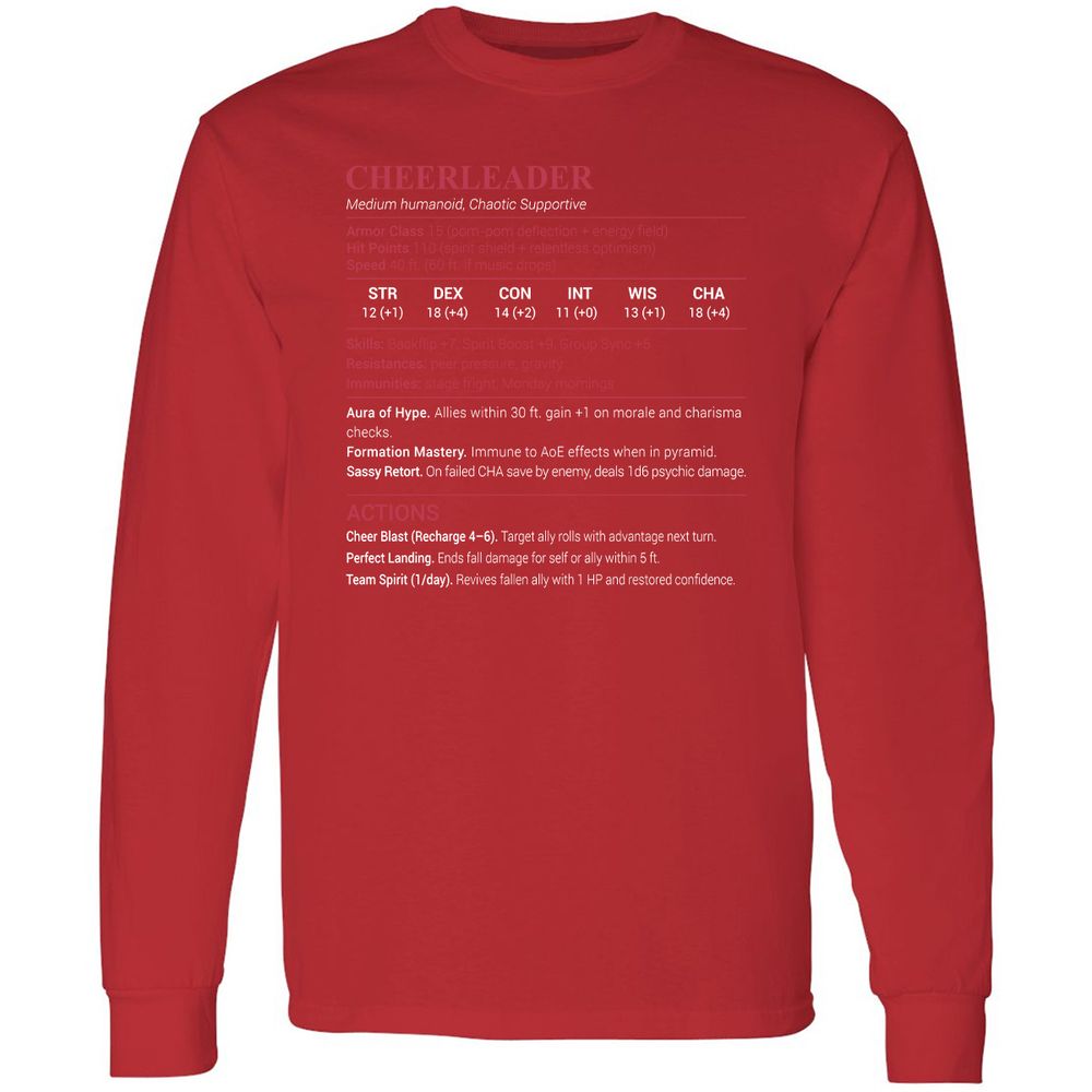 Cheerleader Stats Long Sleeve T-Shirt - Red - 14