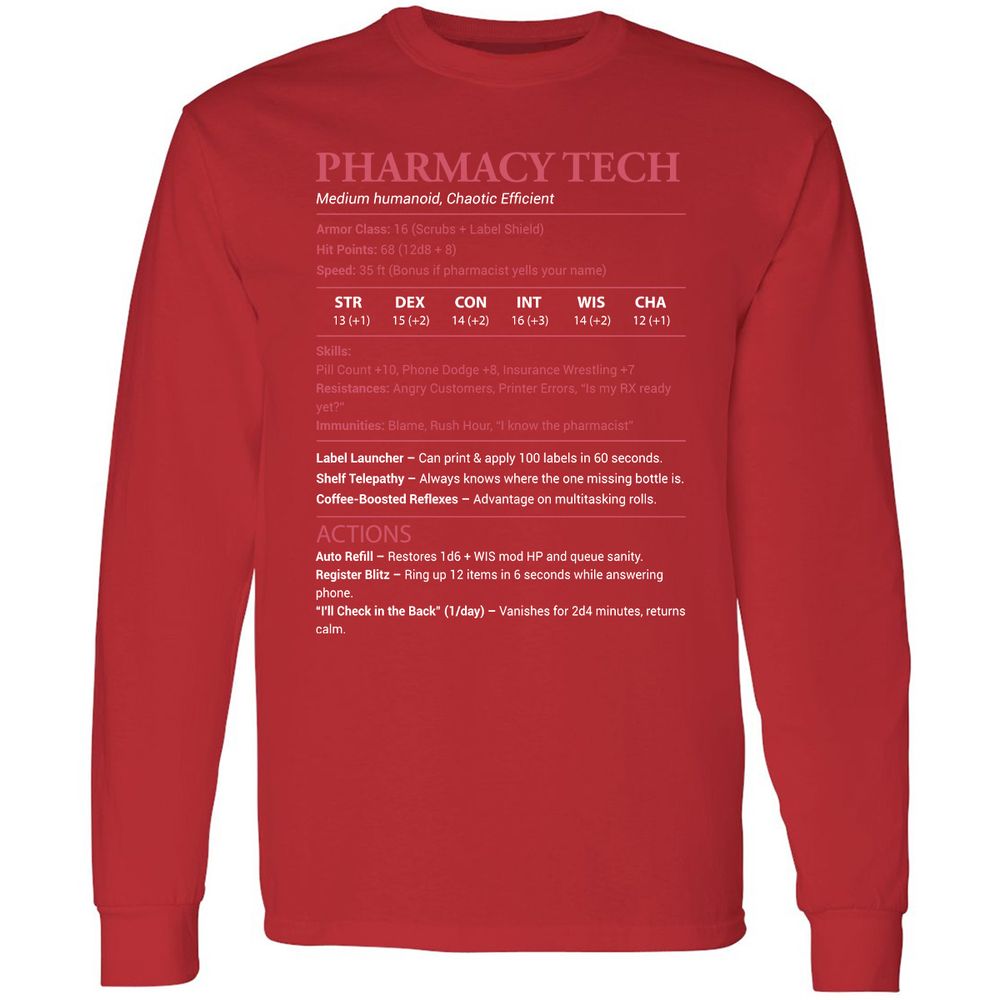 Pharmacy Tech Long Sleeve T-Shirt - Red - 14