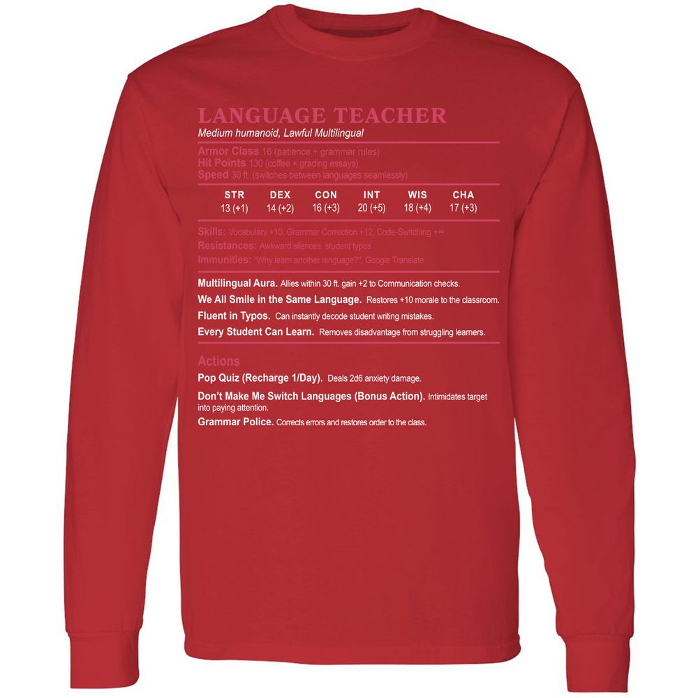 Language Teacher Long Sleeve T-Shirt - Red - 14