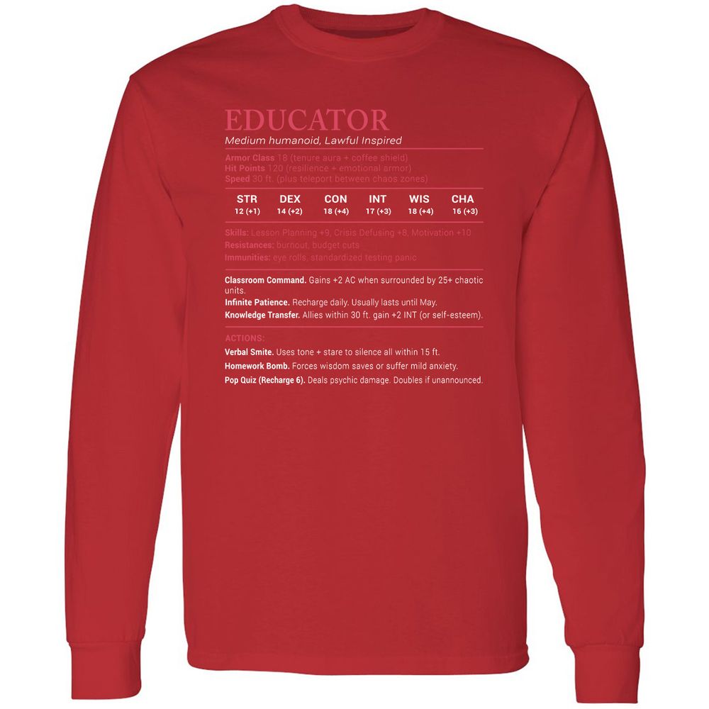 Educator Stats Long Sleeve T-Shirt - Red - 14
