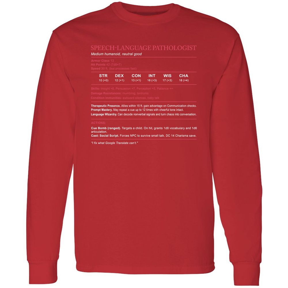 Speech Language Pathologist Stats Long Sleeve T-Shirt - Red - 14
