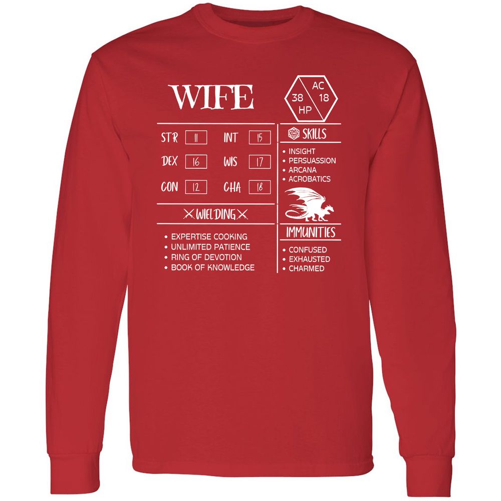Wife Stats 2 Long Sleeve T-Shirt - Red - 14