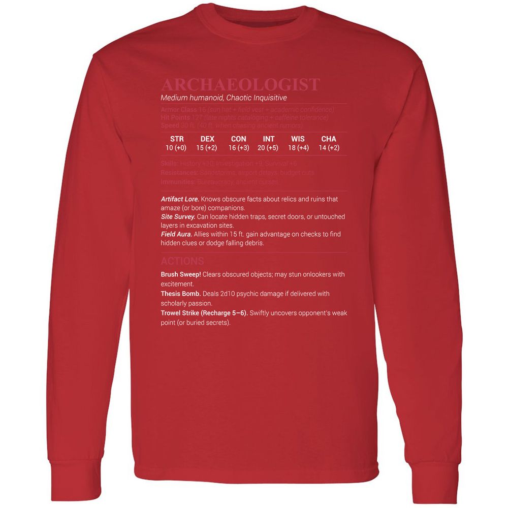 ARCHAEOLOGIST Long Sleeve T-Shirt - Red - 14
