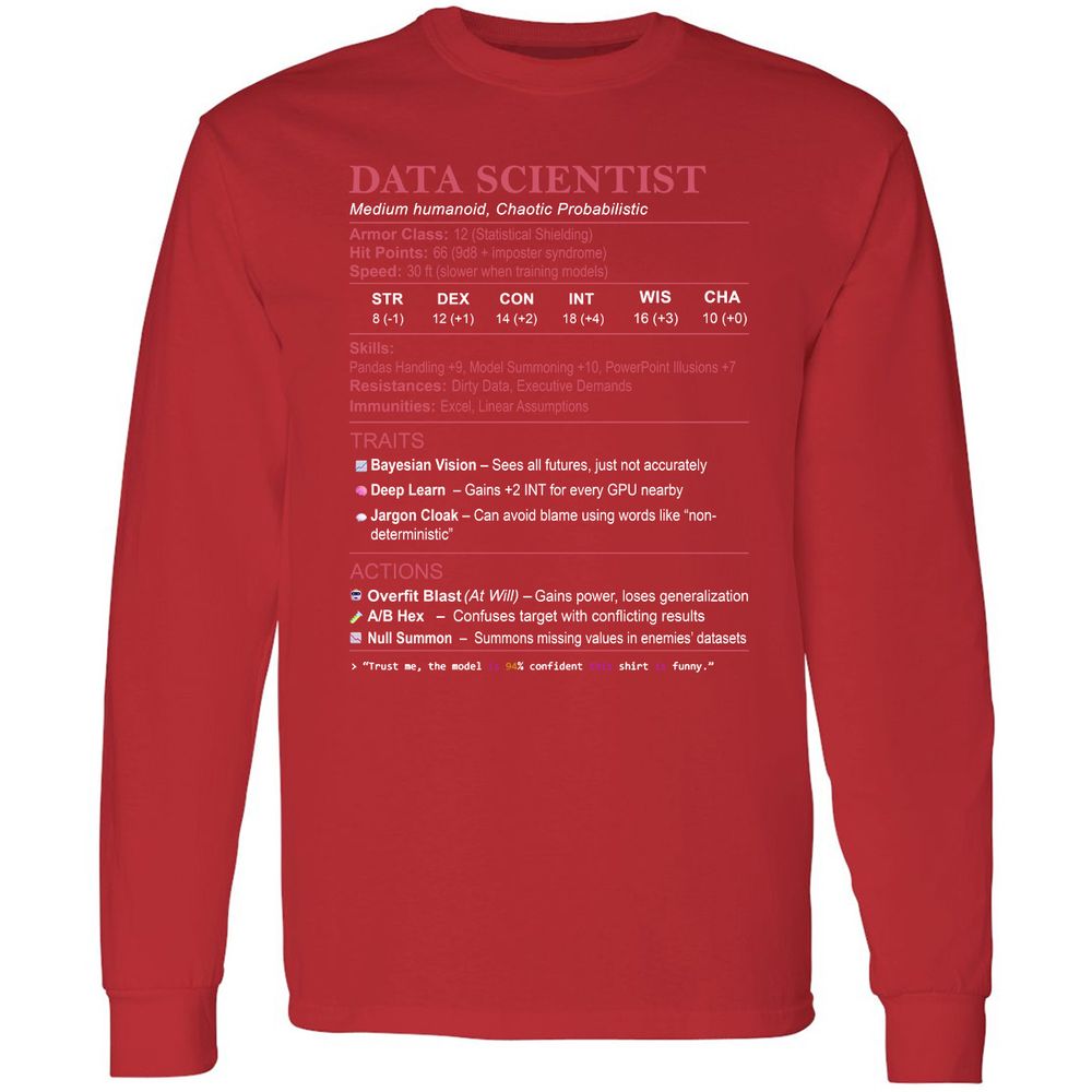 Data Scientist Stats Long Sleeve T-Shirt - Red - 14