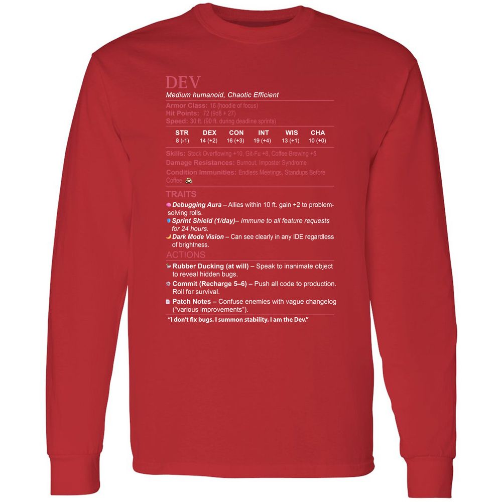 DEV Stats Long Sleeve T-Shirt - Red - 14