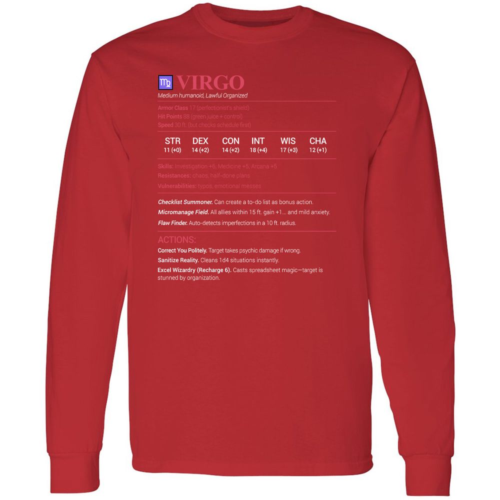 Virgo Stats Long Sleeve T-Shirt - Red - 14