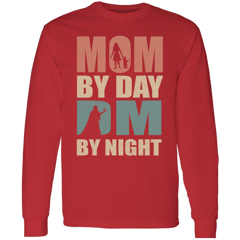 Mom By Day DM By Night Long Sleeve T-Shirt - Red - 14