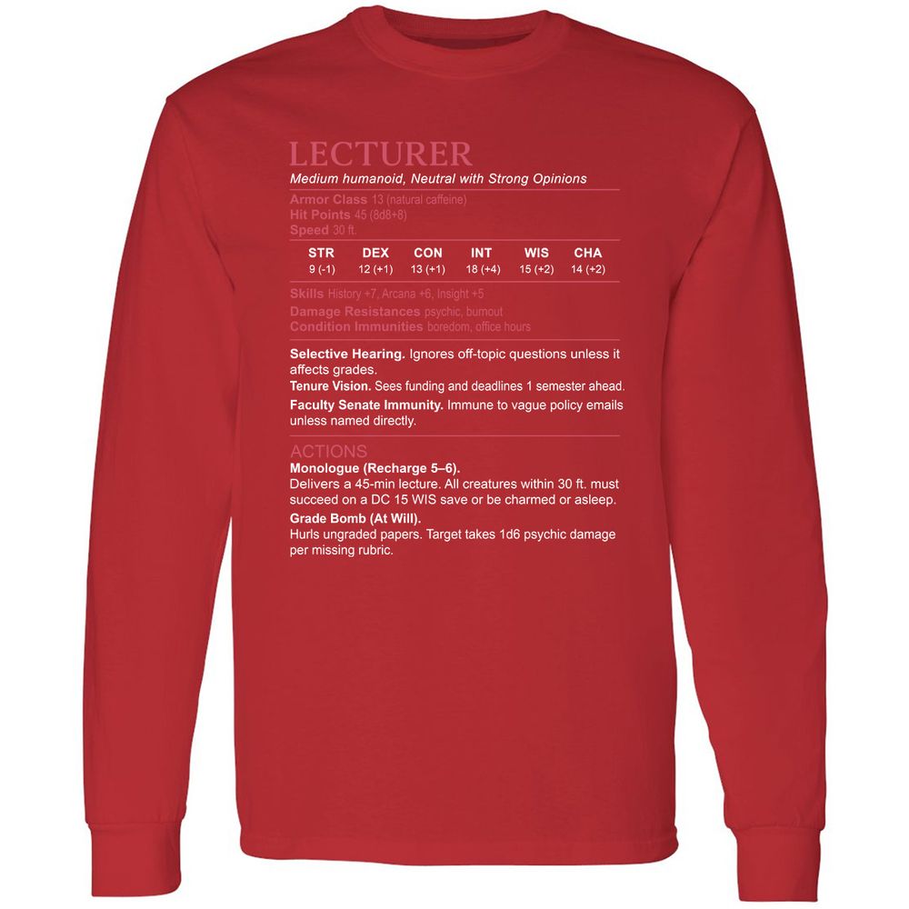 Lecturer Stats Long Sleeve T-Shirt - Red - 14