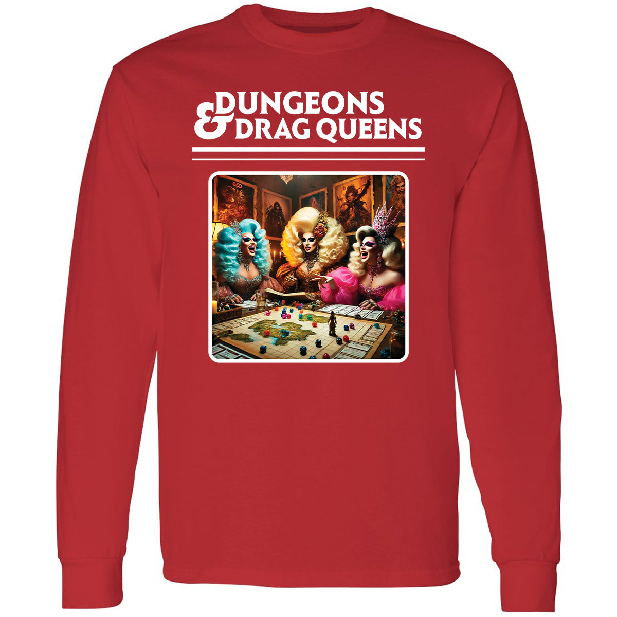 Dungeons & Drag Queens Long Sleeve T-Shirt - Red - 14