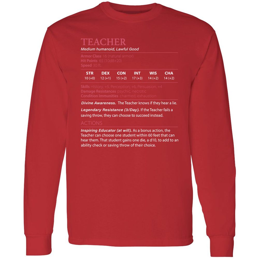 Teacher Long Sleeve T-Shirt - Red - 14