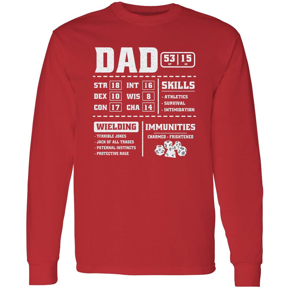 Dad Stat Block 2 Long Sleeve T-Shirt - Red - 14