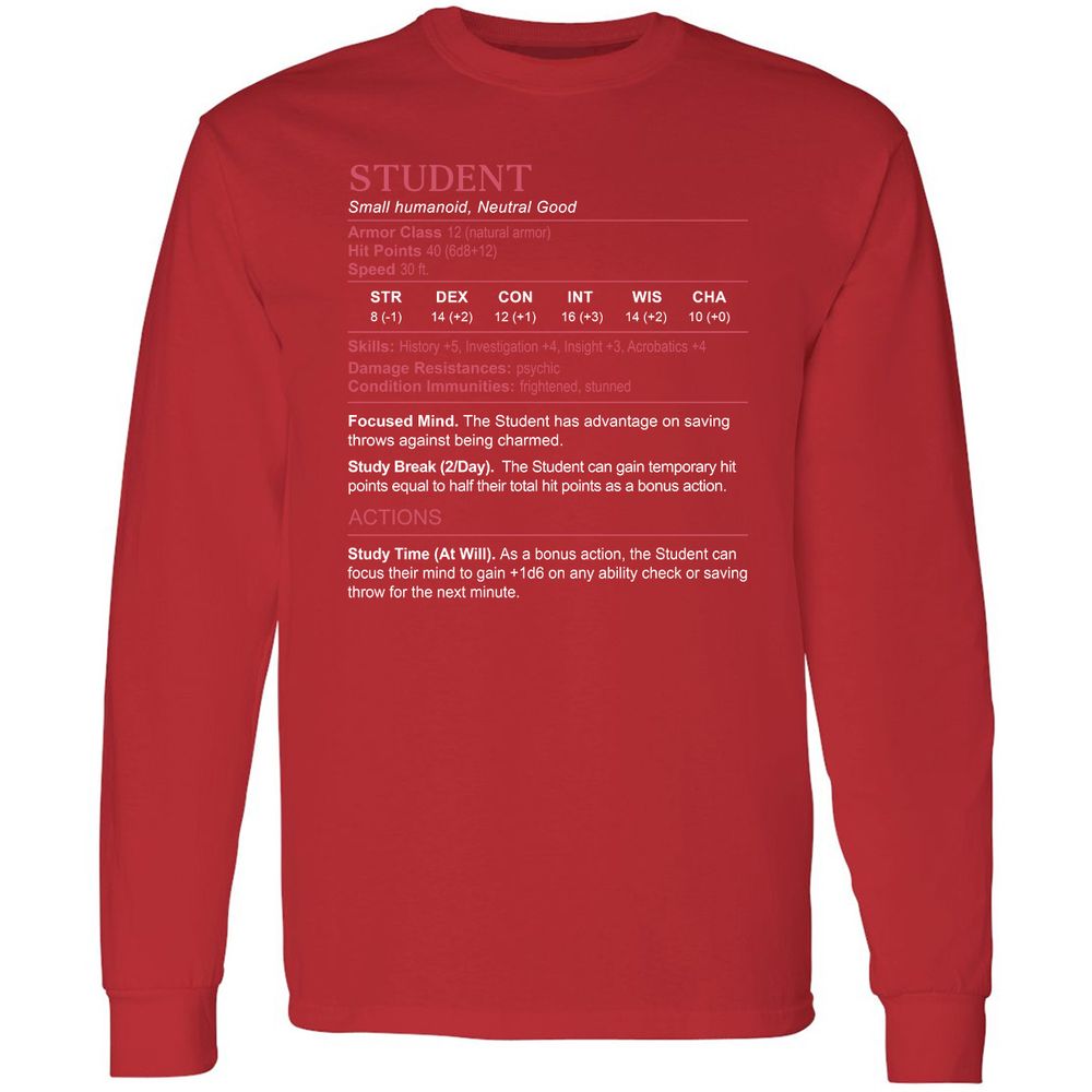 Student Stats Long Sleeve T-Shirt - Red - 14