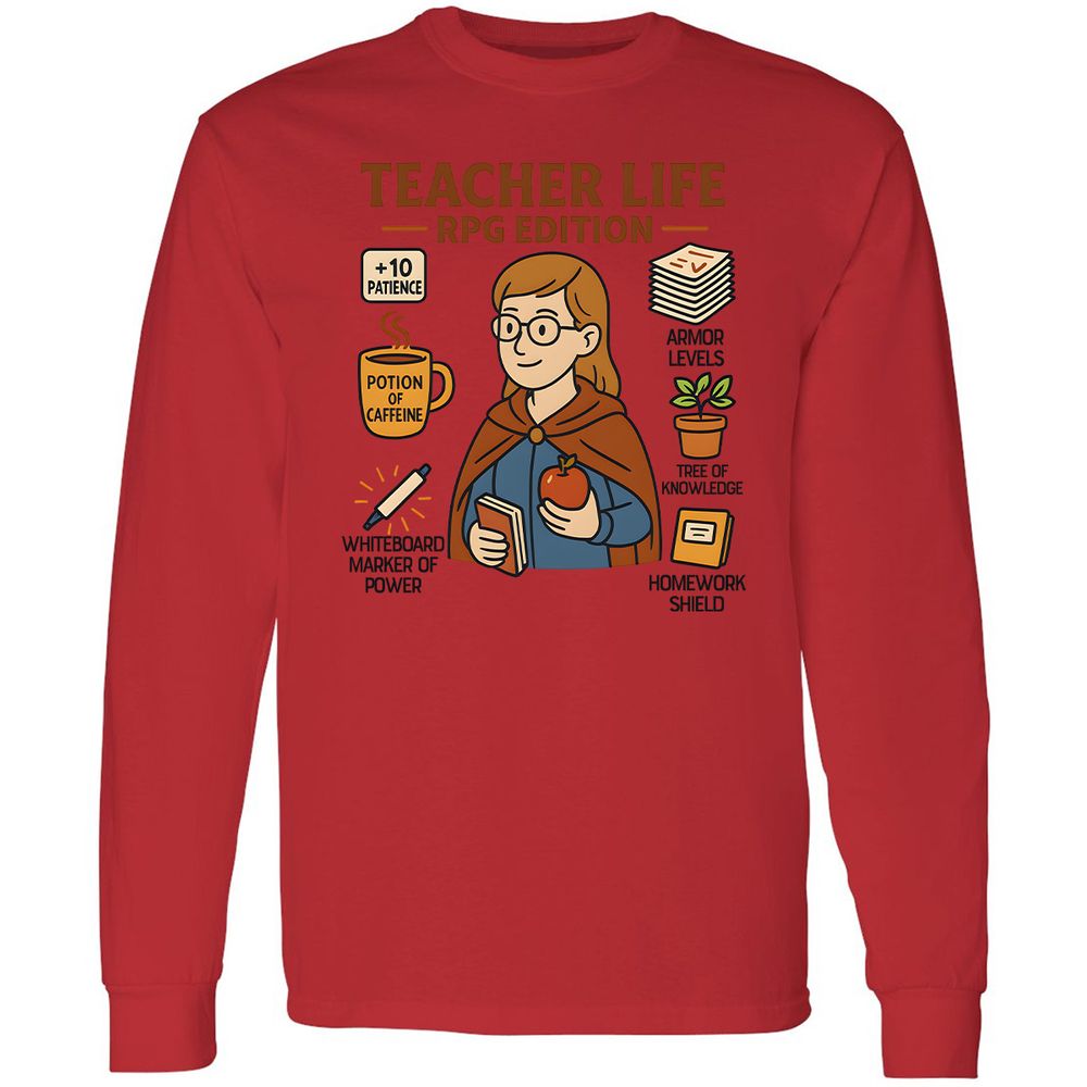 Teacher Life RPG Edition Long Sleeve T-Shirt - Red - 14