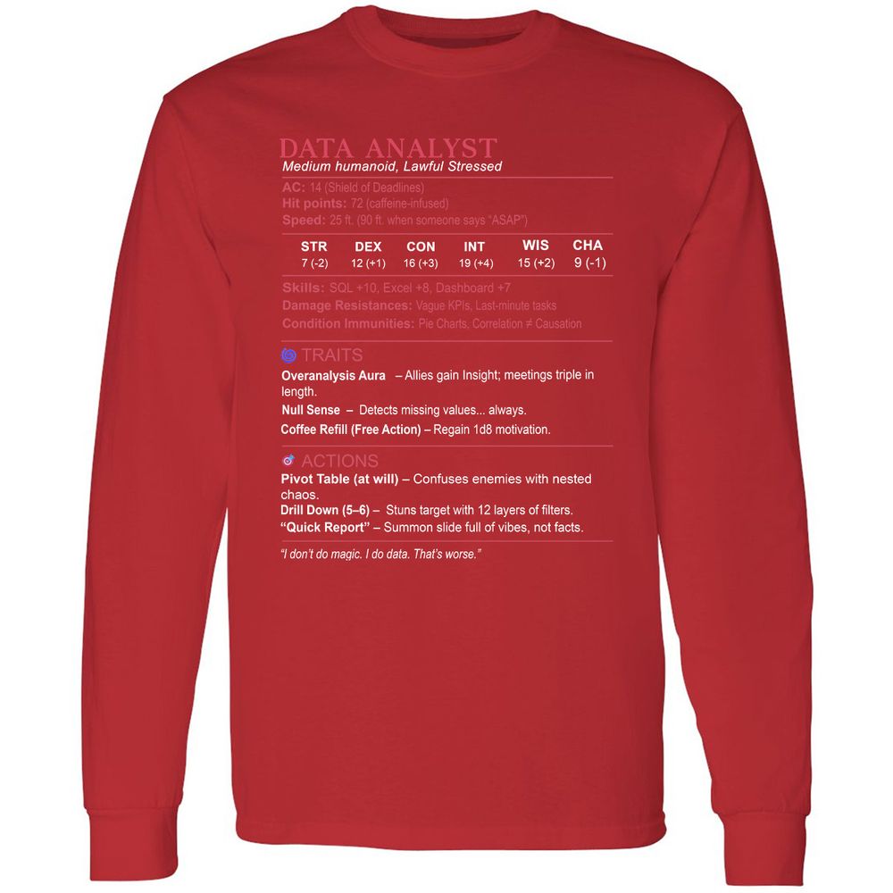 Data Analyst Stats Long Sleeve T-Shirt - Red - 14