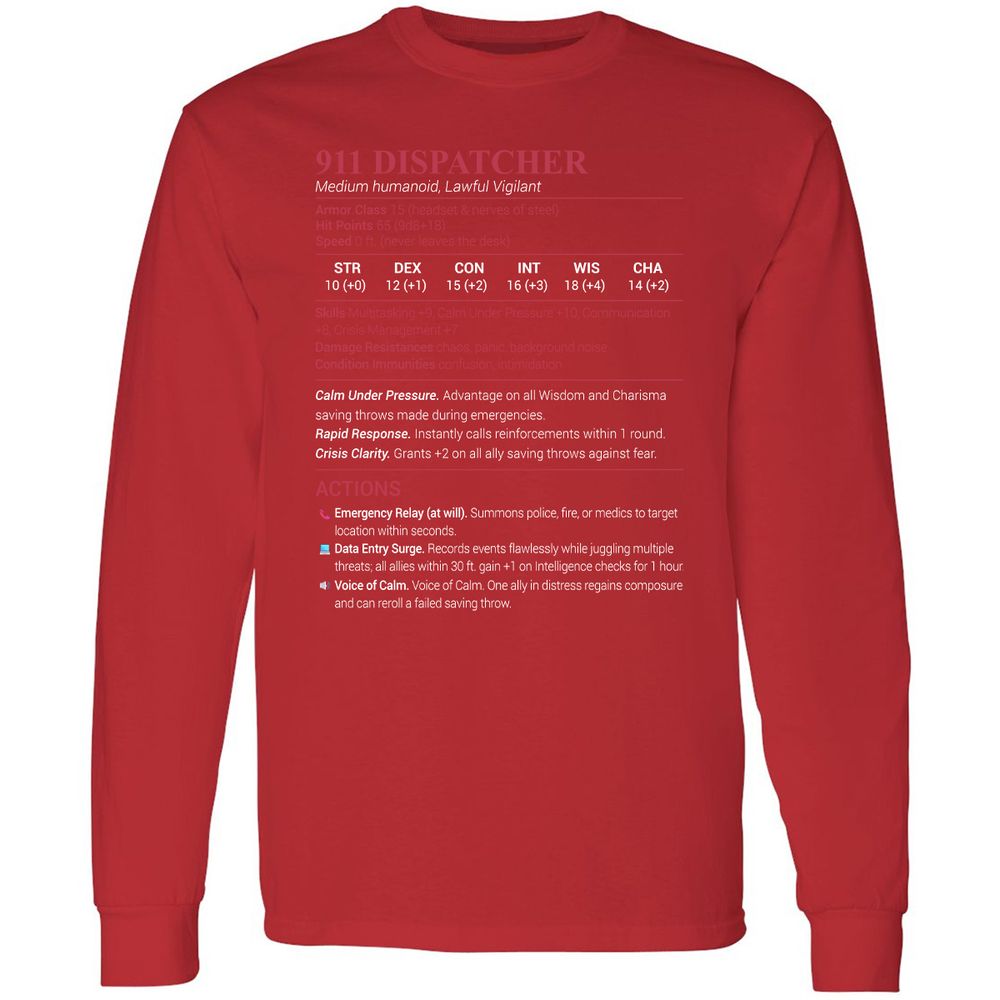 911 Dispatcher Long Sleeve T-Shirt - Red - 14