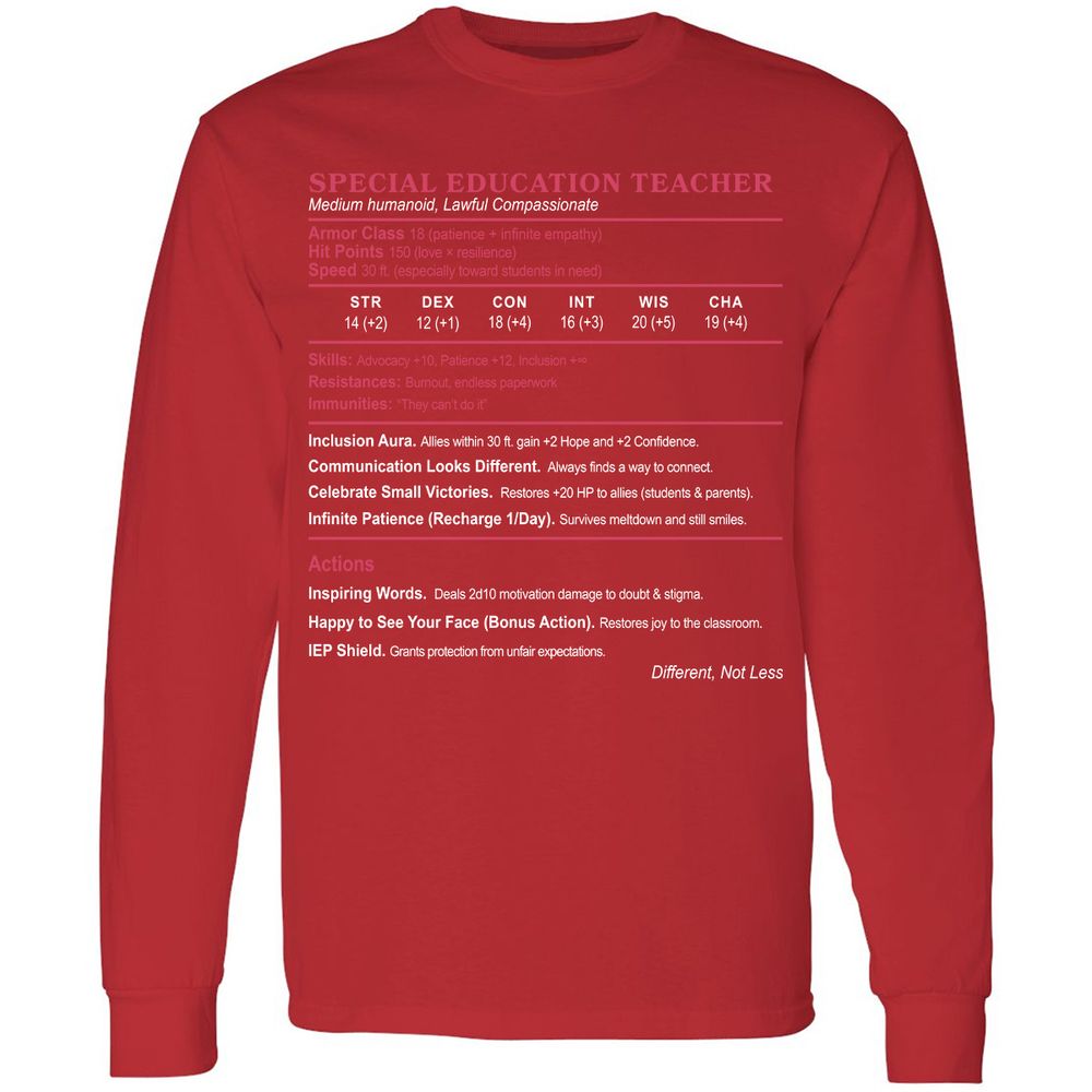 Special Education Teacher Long Sleeve T-Shirt - Red - 14