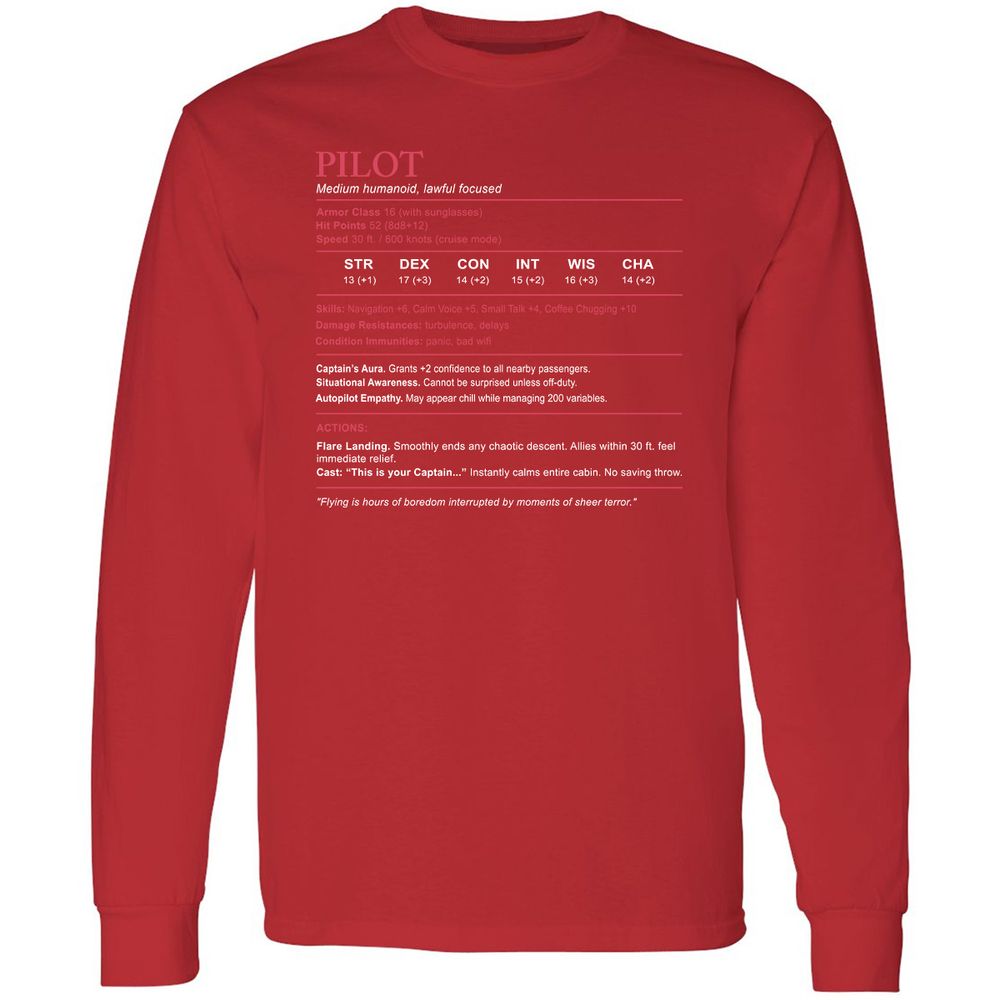 Pilot Stats Long Sleeve T-Shirt - Red - 14