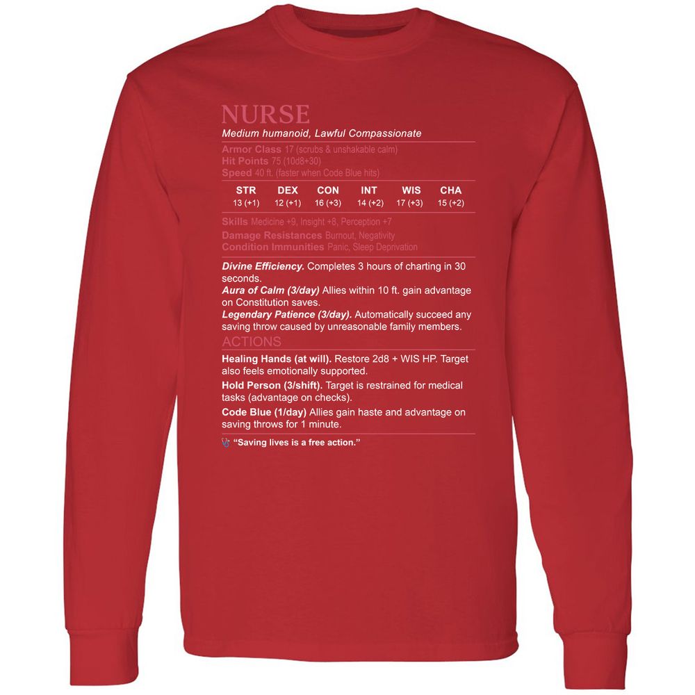 Nurse Stats 3 Long Sleeve T-Shirt - Red - 14