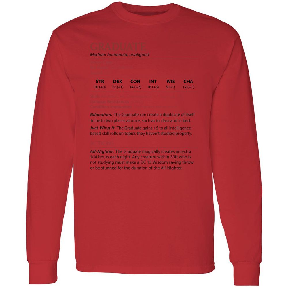 Graduate Stats Long Sleeve T-Shirt - Red - 14