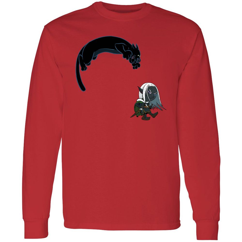 Drizzt And Guenhwyvar Long Sleeve T-Shirt - Red - 14