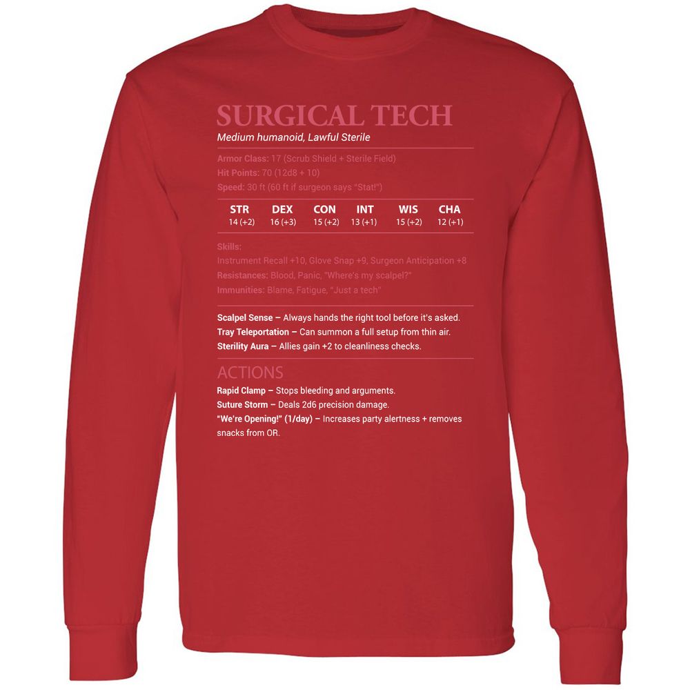 Surgical Tech Long Sleeve T-Shirt - Red - 14