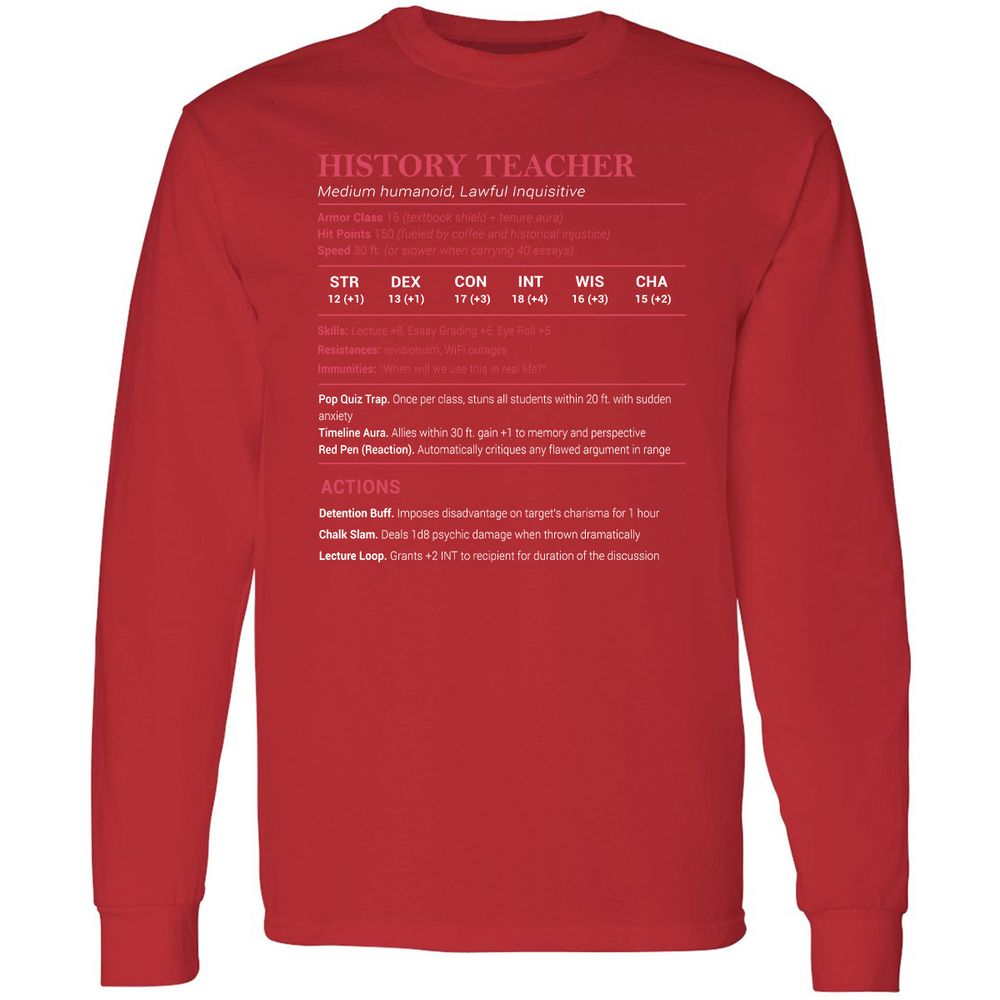 History Teacher Long Sleeve T-Shirt - Red - 14