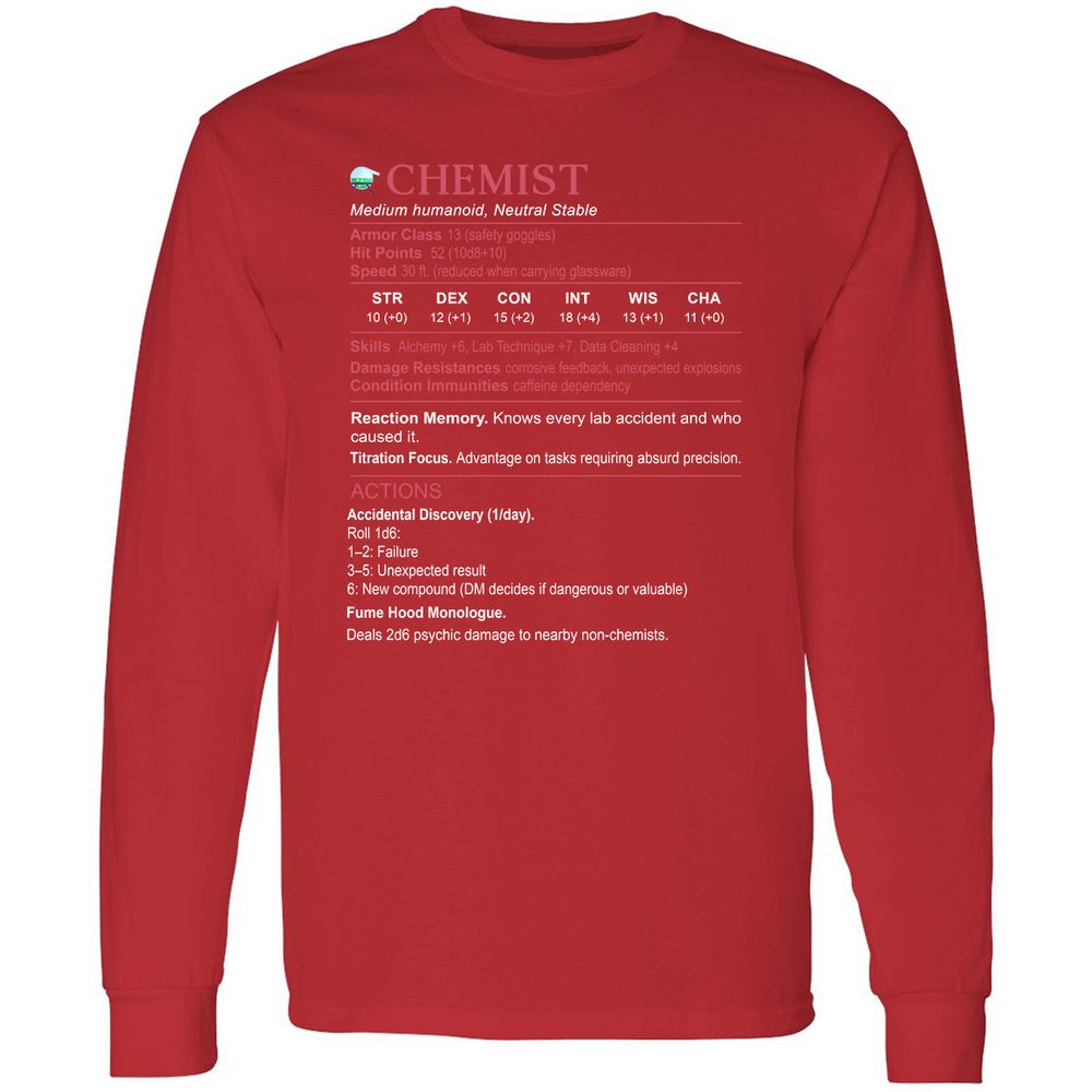 Chemist Stats Long Sleeve T-Shirt - Red - 14