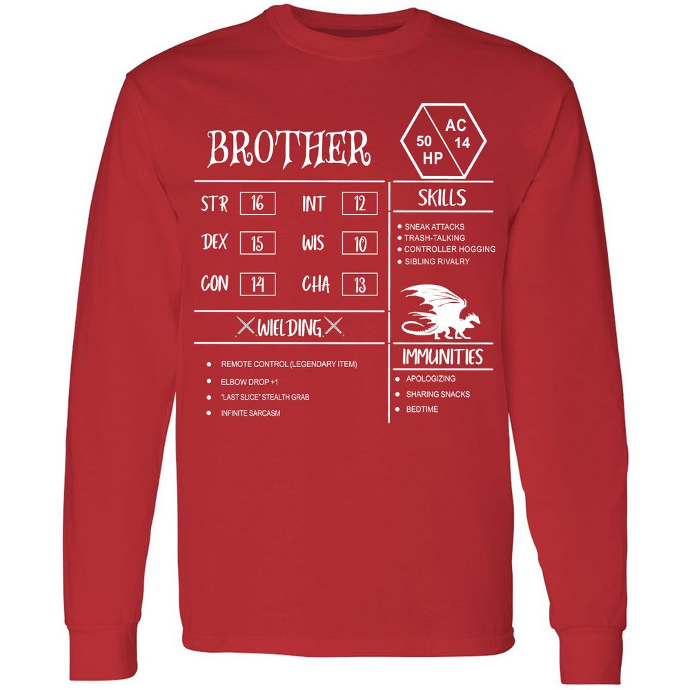 Brother Stats Long Sleeve T-Shirt - Red - 14
