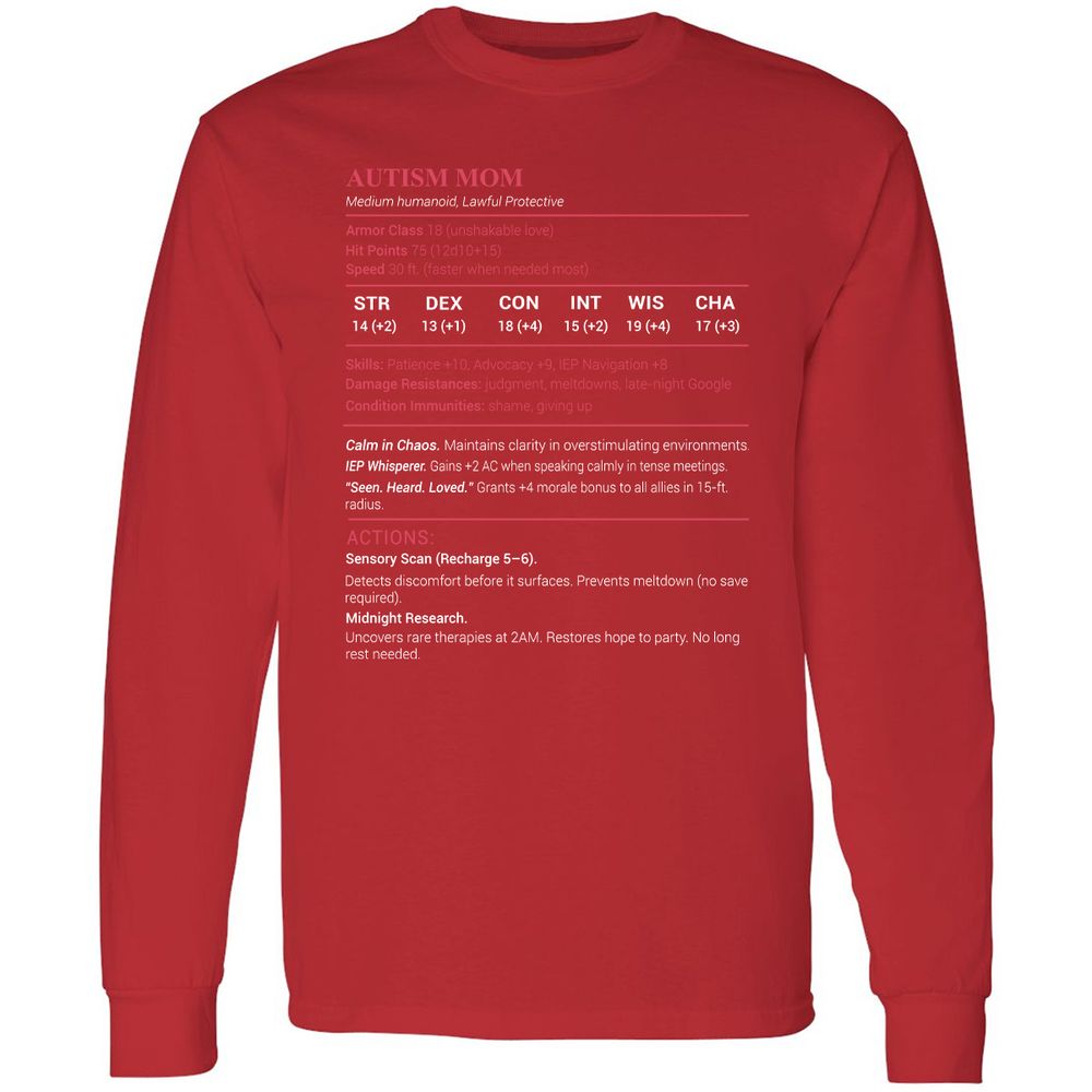 Autism Mom Stats Long Sleeve T-Shirt - Red - 14