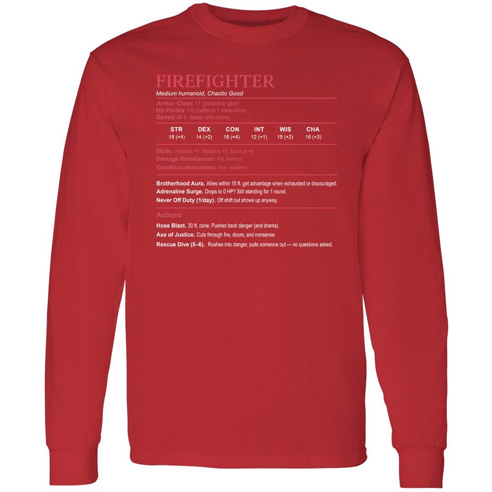 Firefighter Stats Long Sleeve T-Shirt - Red - 14