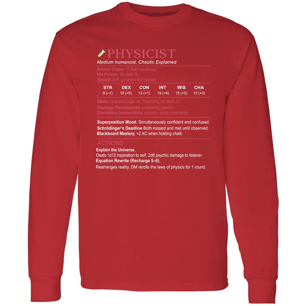Physicist Stats Long Sleeve T-Shirt - Red - 14
