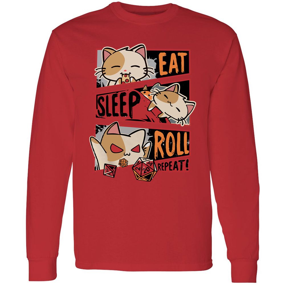 Eat Sleep Roll Repeat Long Sleeve T-Shirt - Red - 14