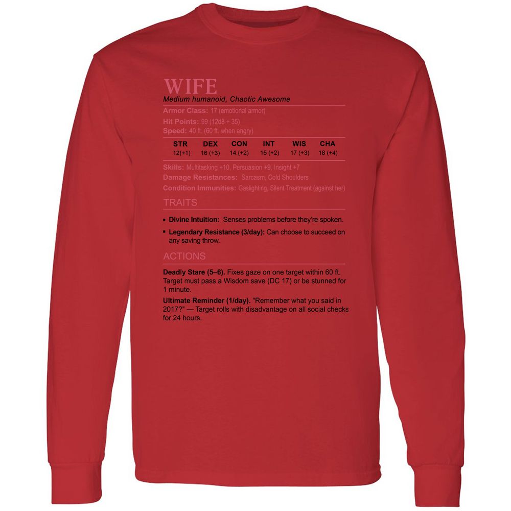 Wife Stats 2 Long Sleeve T-Shirt - Red - 14