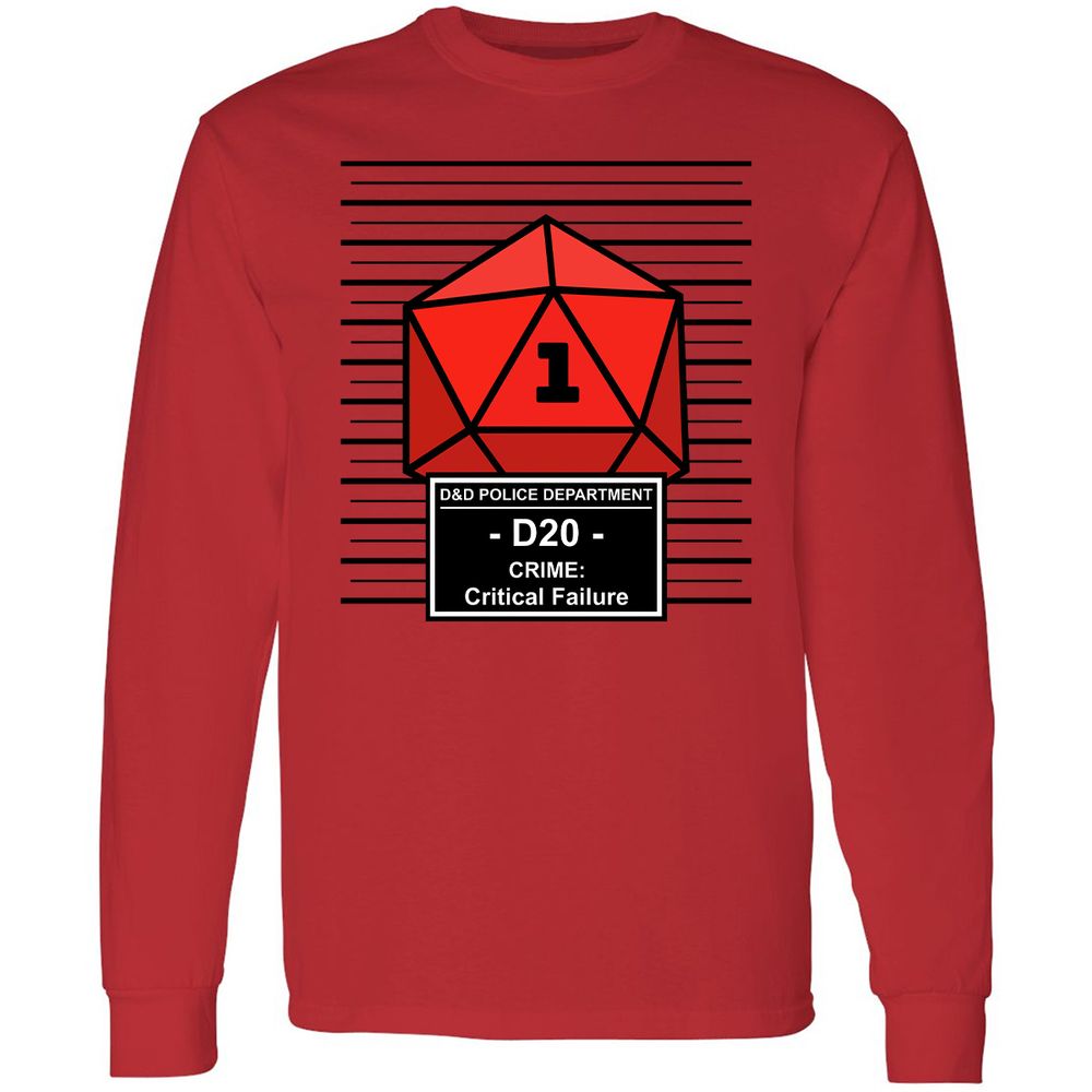 D20 Arrested For Critical Failure Long Sleeve T-Shirt - Red - 14