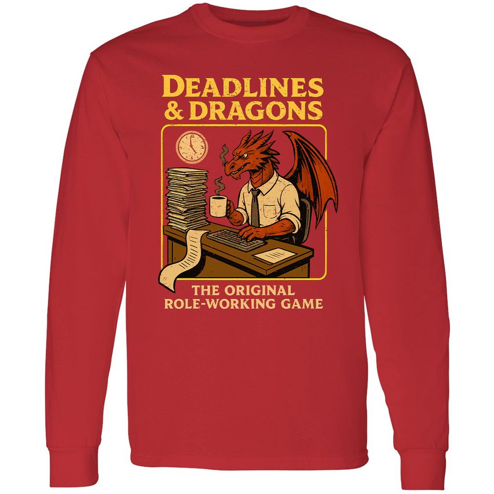 Deadlines & Dragons (Office Staff) Long Sleeve T-Shirt - Red - 14
