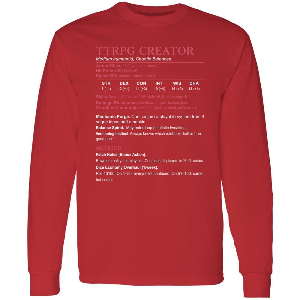 TTRPG Creator Stats Long Sleeve T-Shirt - Red - 14