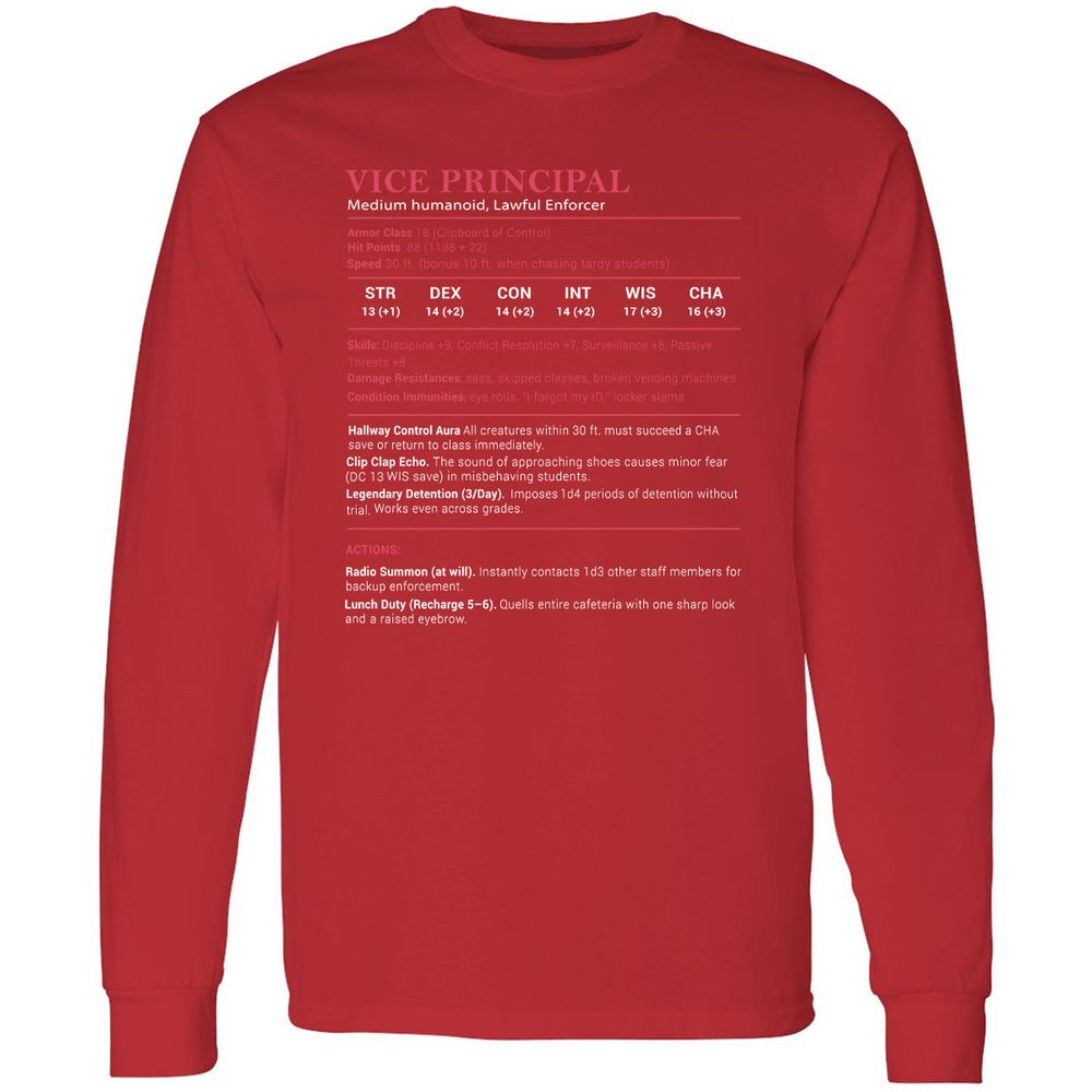 Vice Principal Stats Long Sleeve T-Shirt - Red - 14