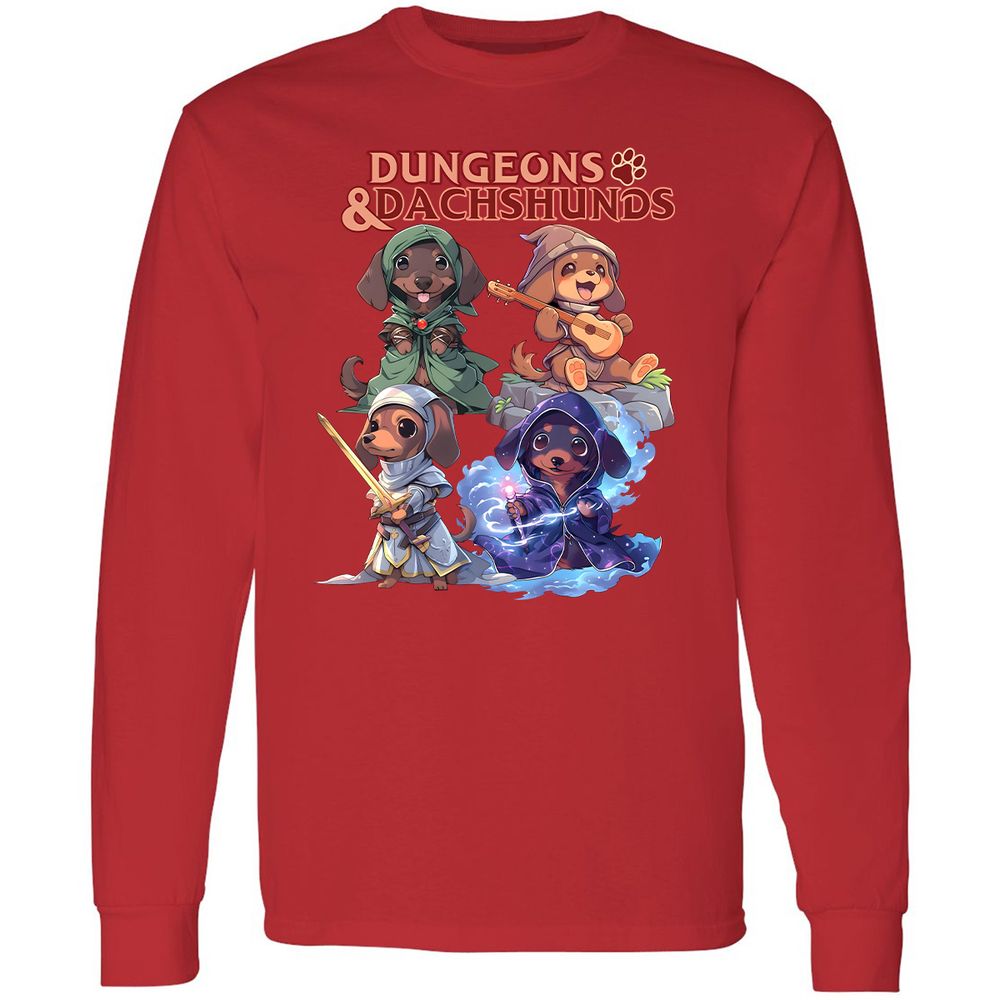 Dungeons & Dachshunds Long Sleeve T-Shirt - Red - 14