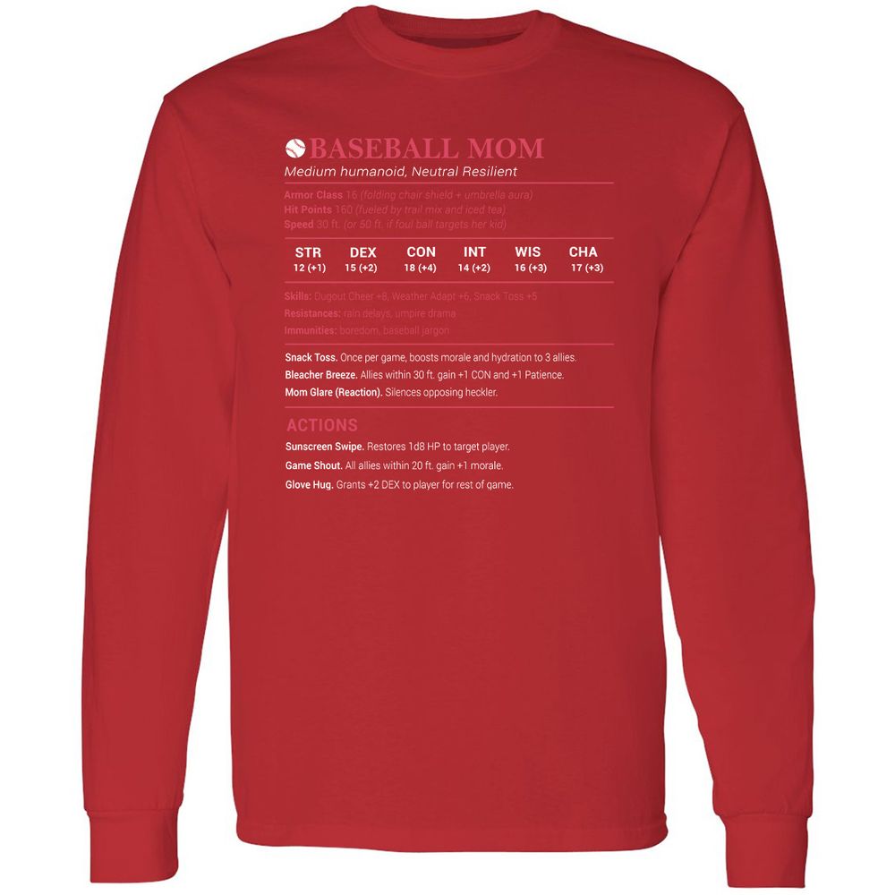 Baseball Mom Long Sleeve T-Shirt - Red - 14