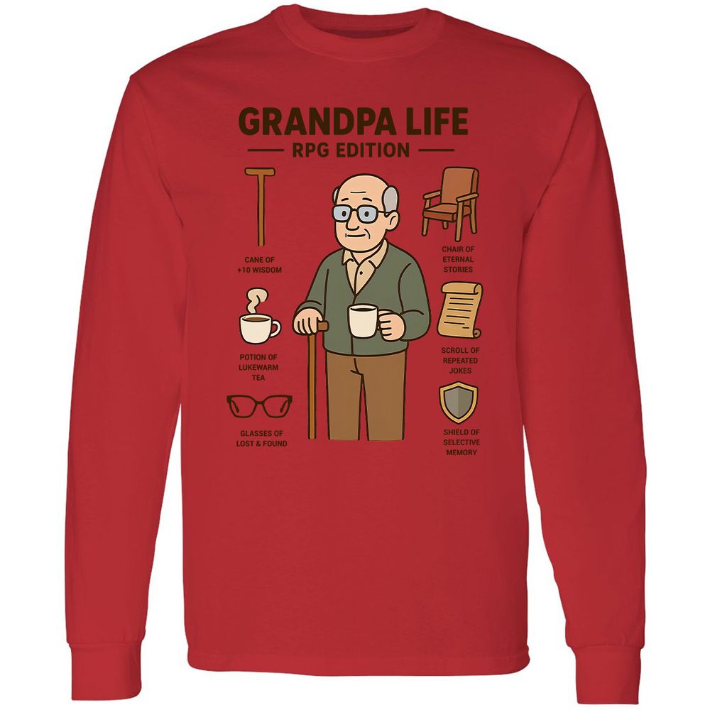 Grandpa Life RPG Edition Long Sleeve T-Shirt - Red - 14