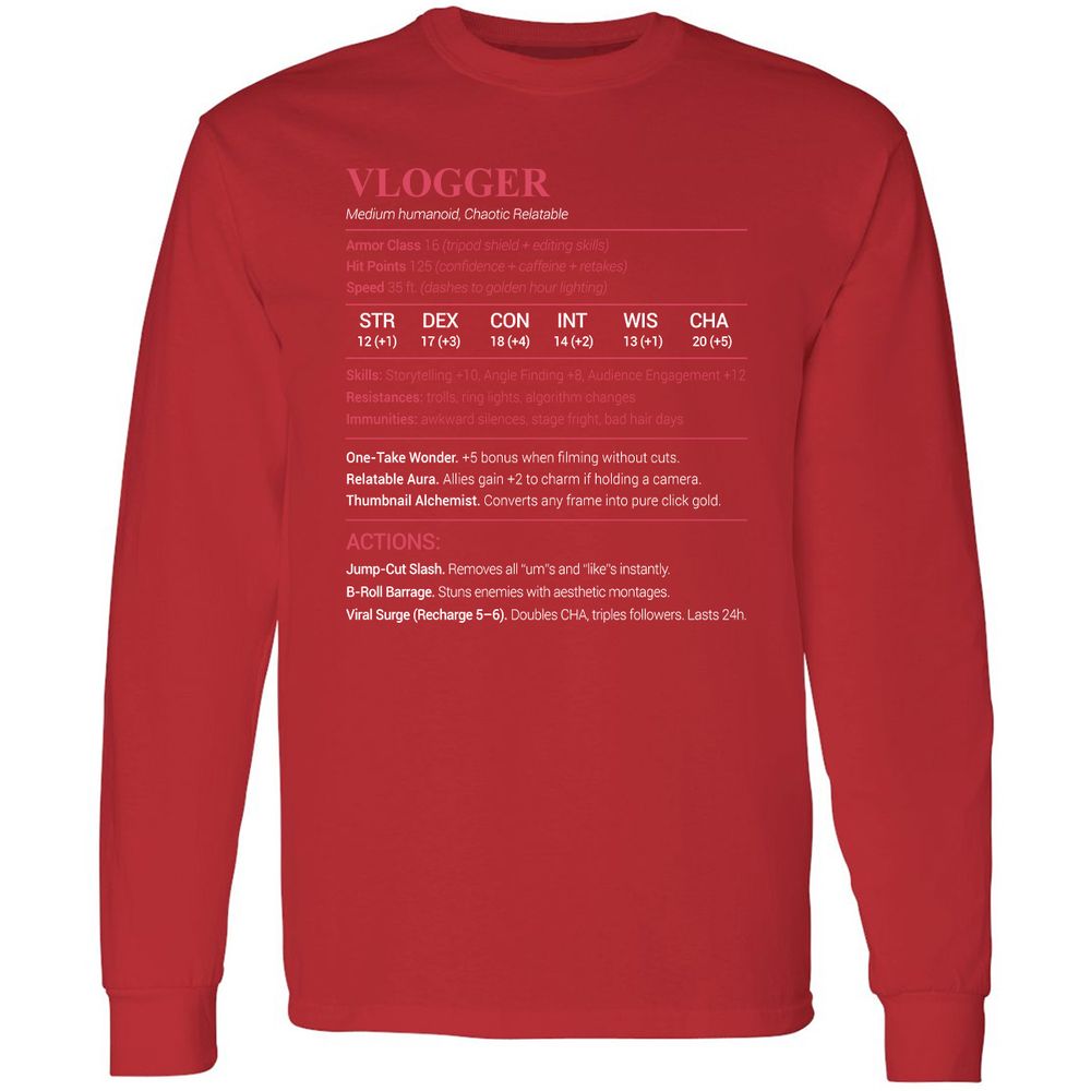 Vlogger Long Sleeve T-Shirt - Red - 14