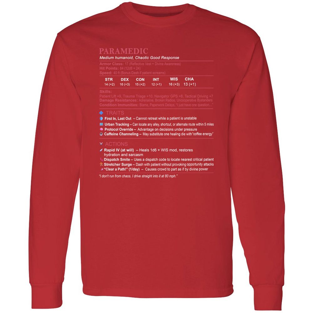 Paramedic Stats Long Sleeve T-Shirt - Red - 14