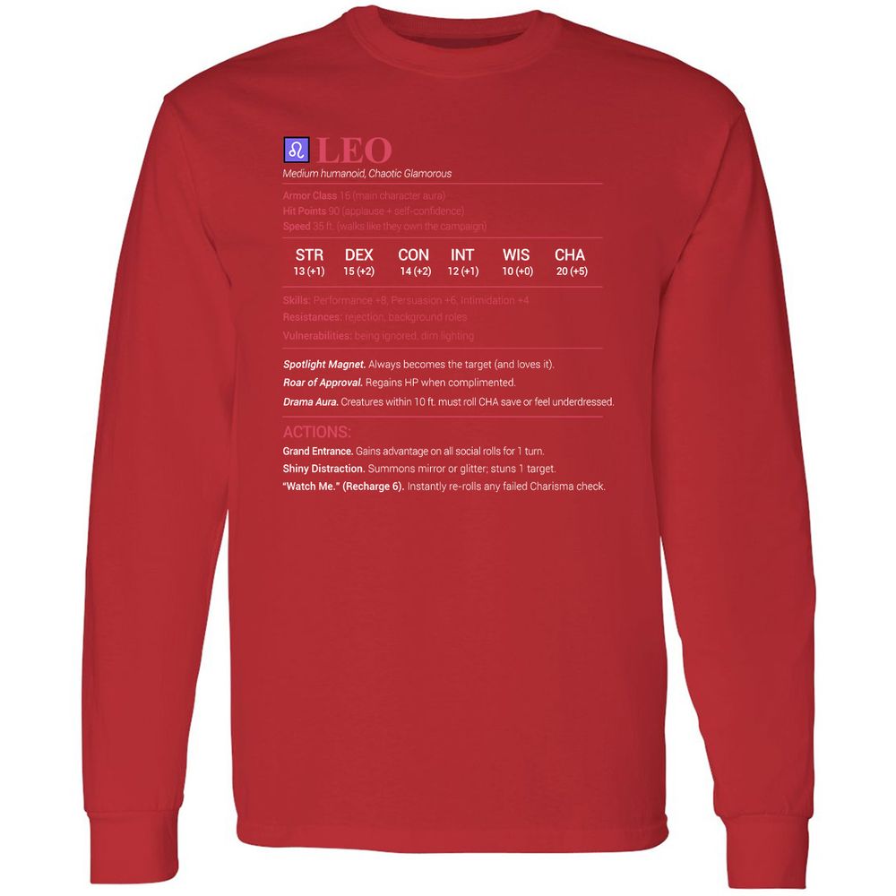 Leo Stats Long Sleeve T-Shirt - Red - 14